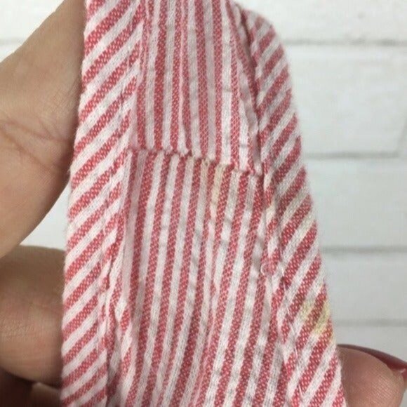 Striped Pink Cotton Sleeveless Dress With Lace Trim & Tiered Ruffle Hem By Amor - Picture 6 of 6